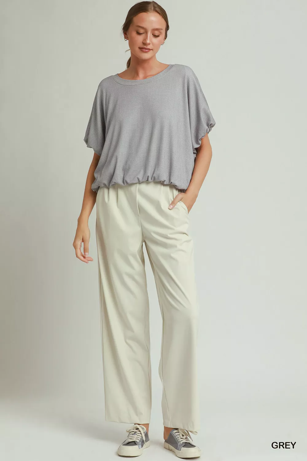 Mini Texture Checkered Bubble Hem Top, image 4