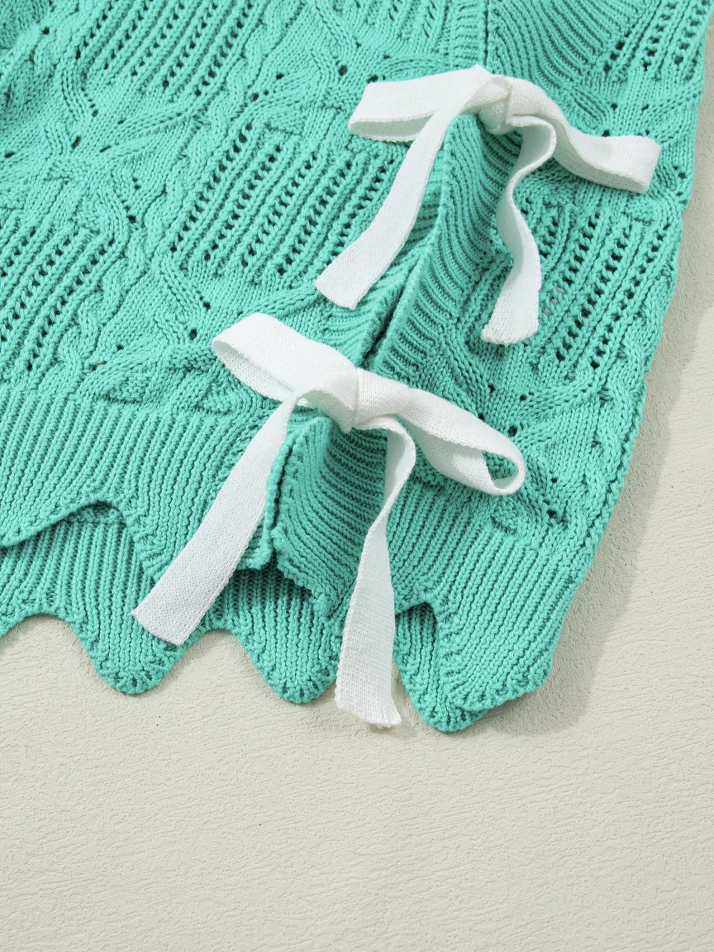 Pointelle Knit Patterned Scalloped Trim Short Sleeve Sweater, image 8
