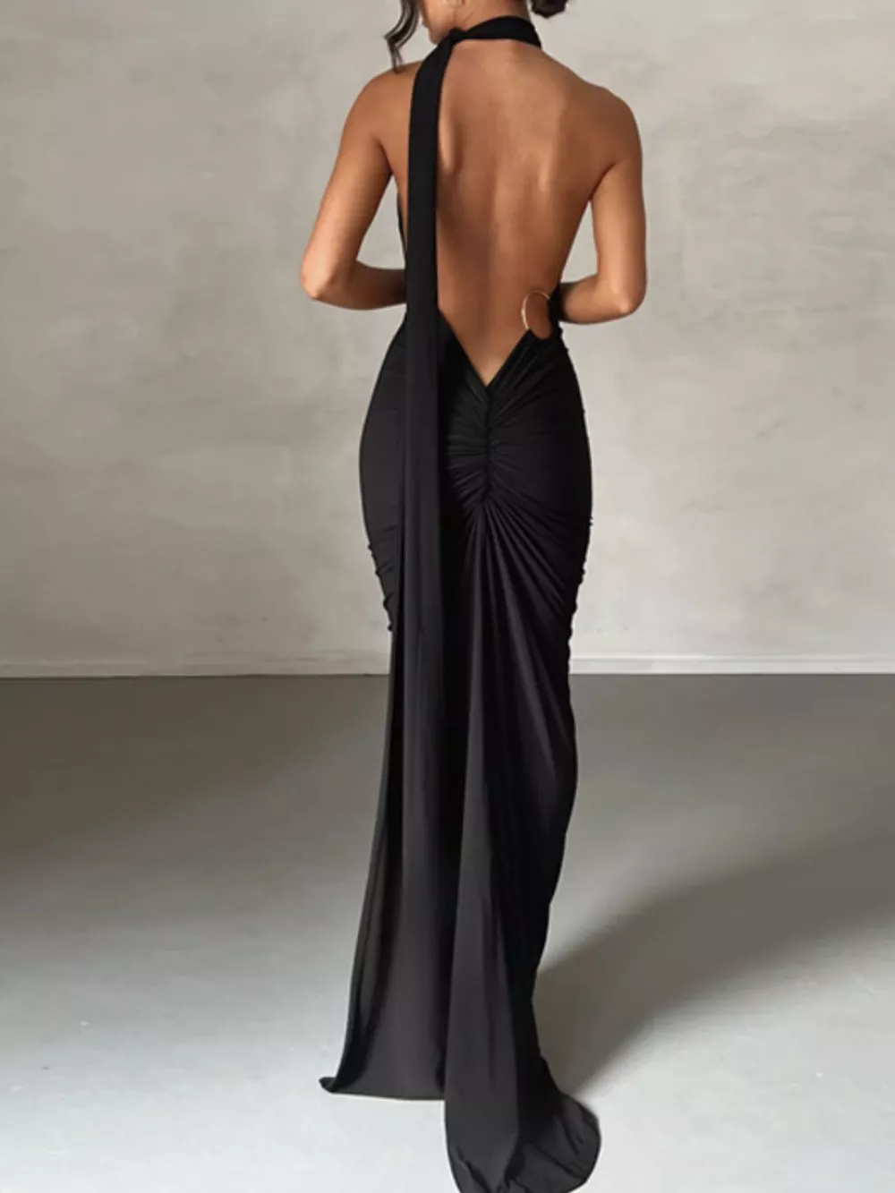 Backless One-Shoulder Ruched Bodycon Maxi Dress, image 8