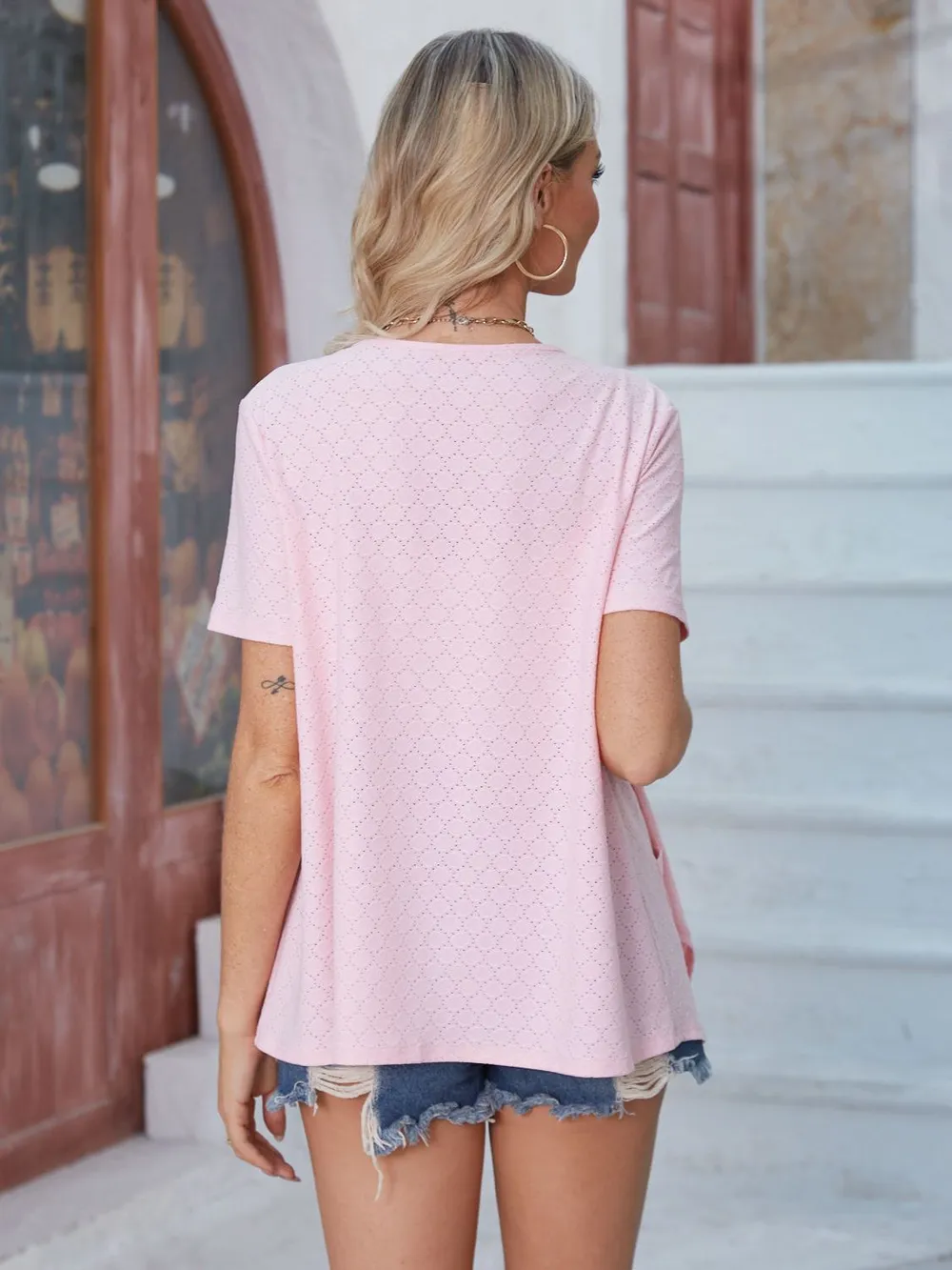 Eyelet Open Front Short Sleeve Cover Up, image 6