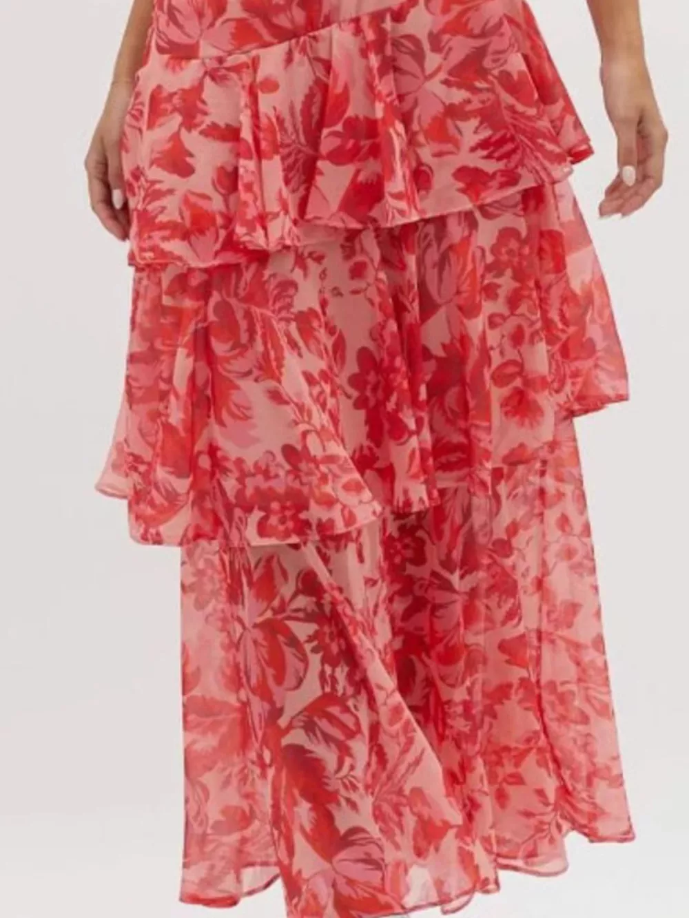 V-Neck Sleeveless Floral Print Layered Ruffle Maxi Dress, image 3