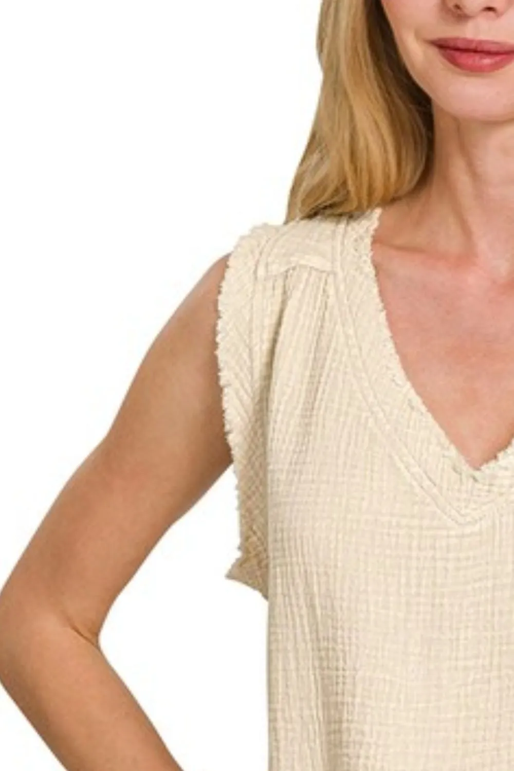 Double Gauze Raw Edge Acid Washed Tank, image 3