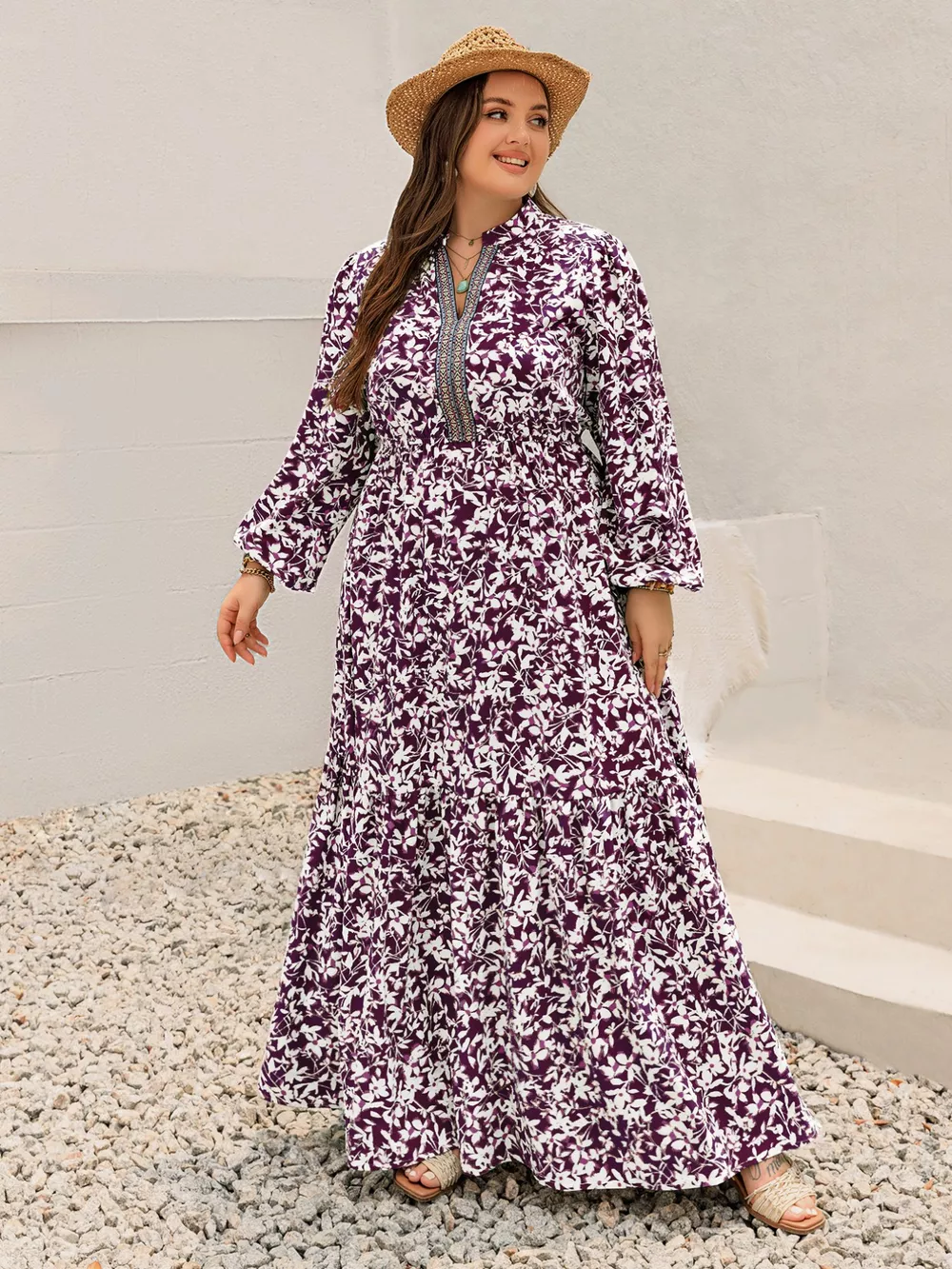 Plus Size Floral Print Maxi Dress with Long Sleeves, image 3