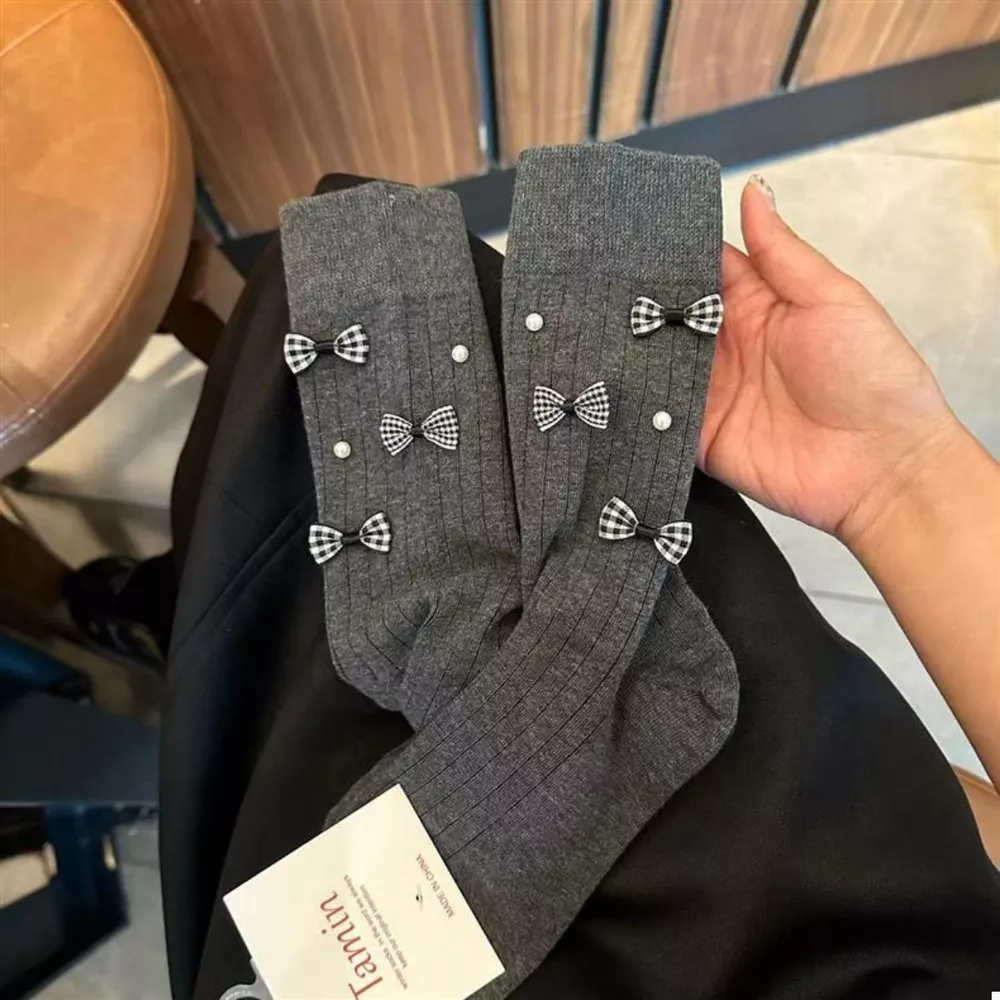 Pearl Detail Bow Crew Socks, image 8
