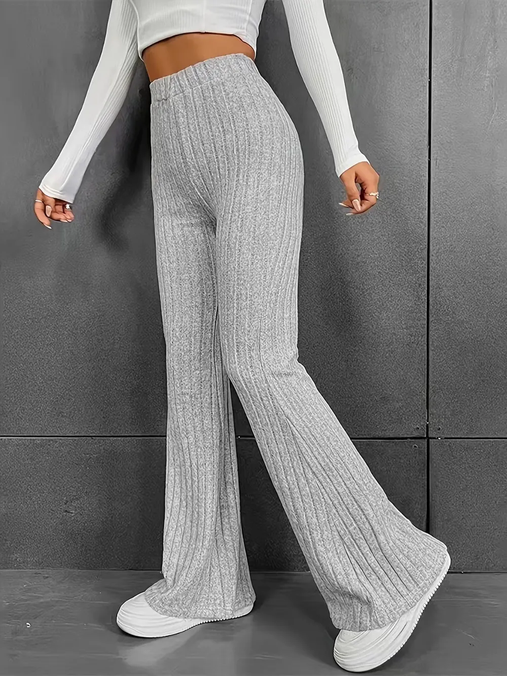 Ribbed High Waist Bootcut Pants, image 5
