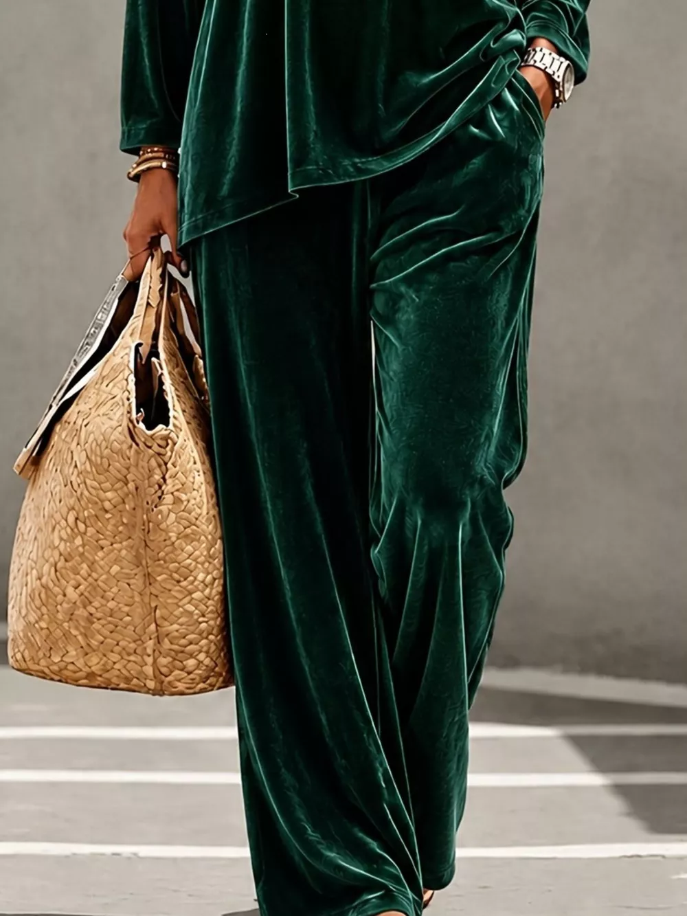 Full Size Velvet Long Sleeve Top and Pants Set Plus Size, image 15