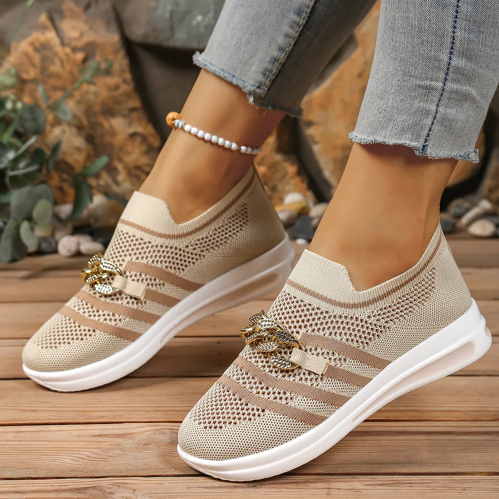 Breathable Mesh Round Toe Slip-Ons