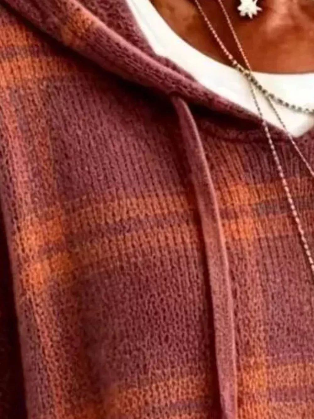 Full Size Drawstring Plaid Hooded Sweater Plus Size, image 16