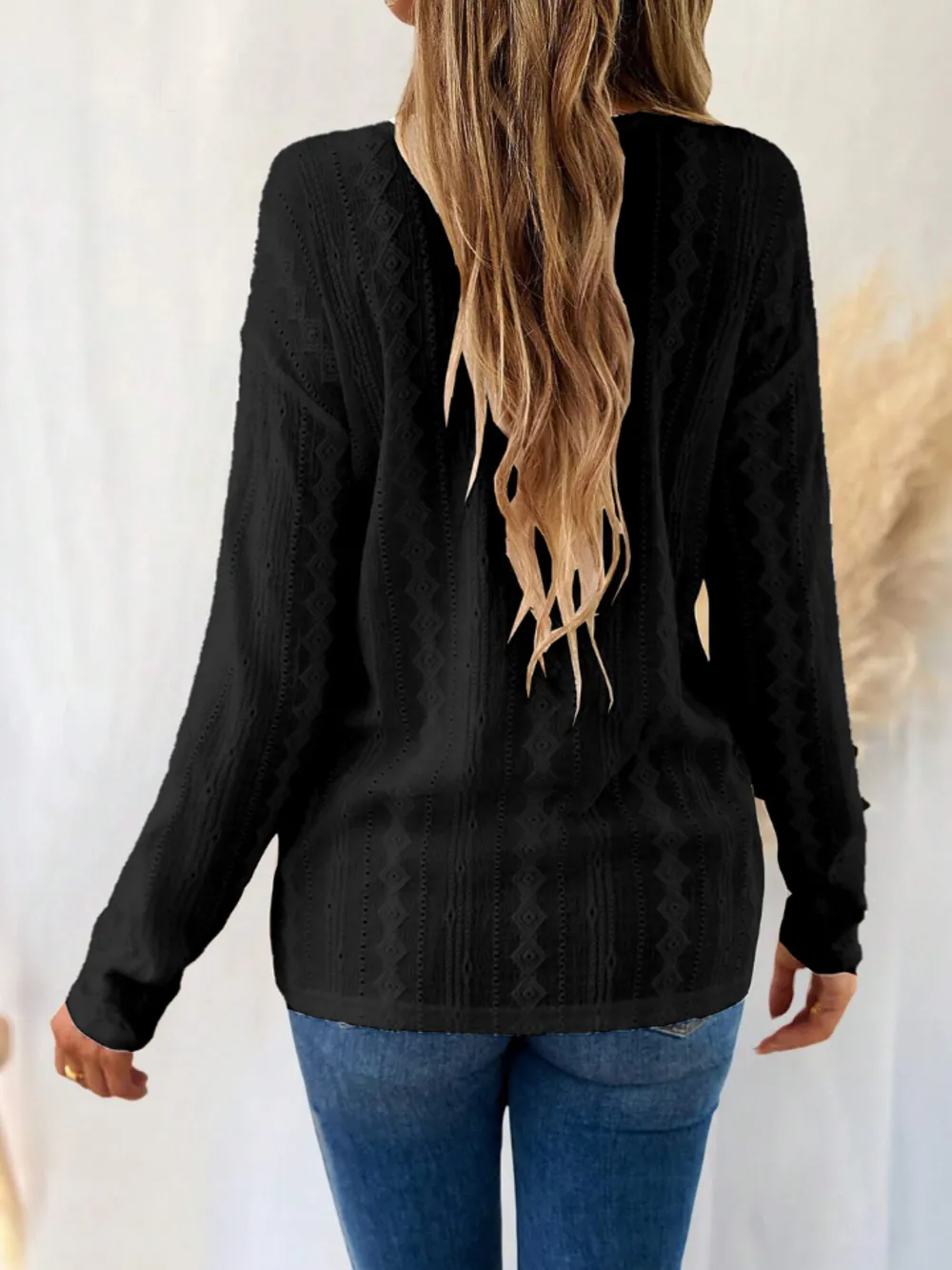 Eyelet V-Neck Dropped Shoulder T-Shirt, image 13