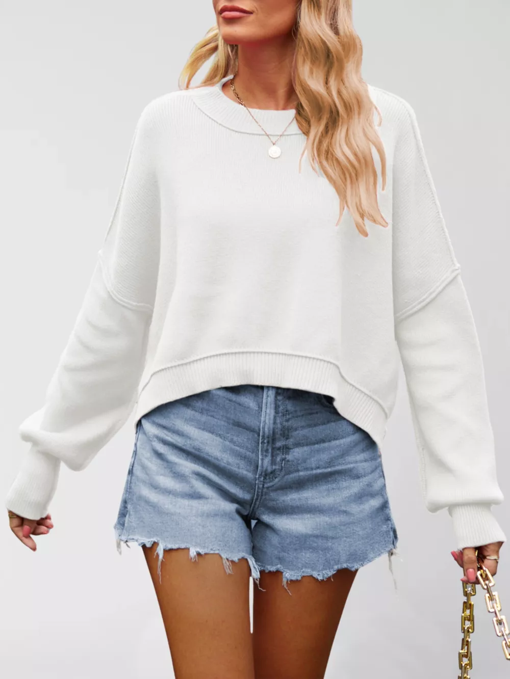 Round Neck Dropped Shoulder Sweater, image 11