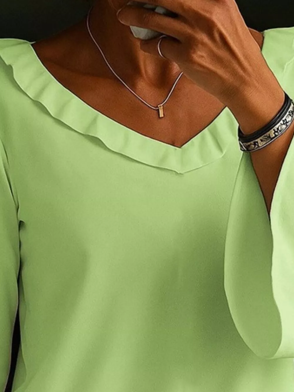 Full Size Ruffled V-Neck Long Sleeve Blouse Plus Size, image 6