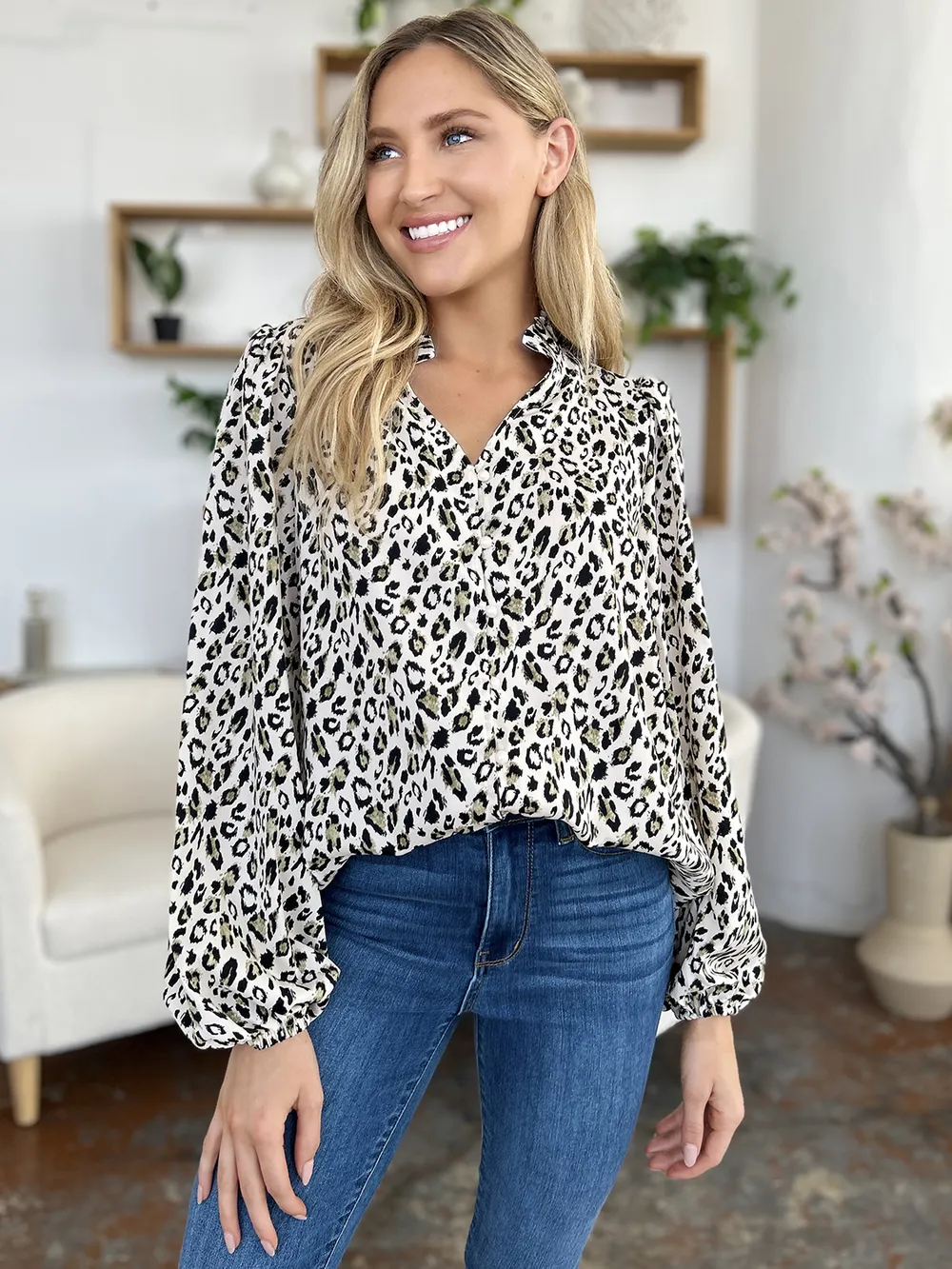 Full Size Leopard Long Sleeve Blouse, image 7