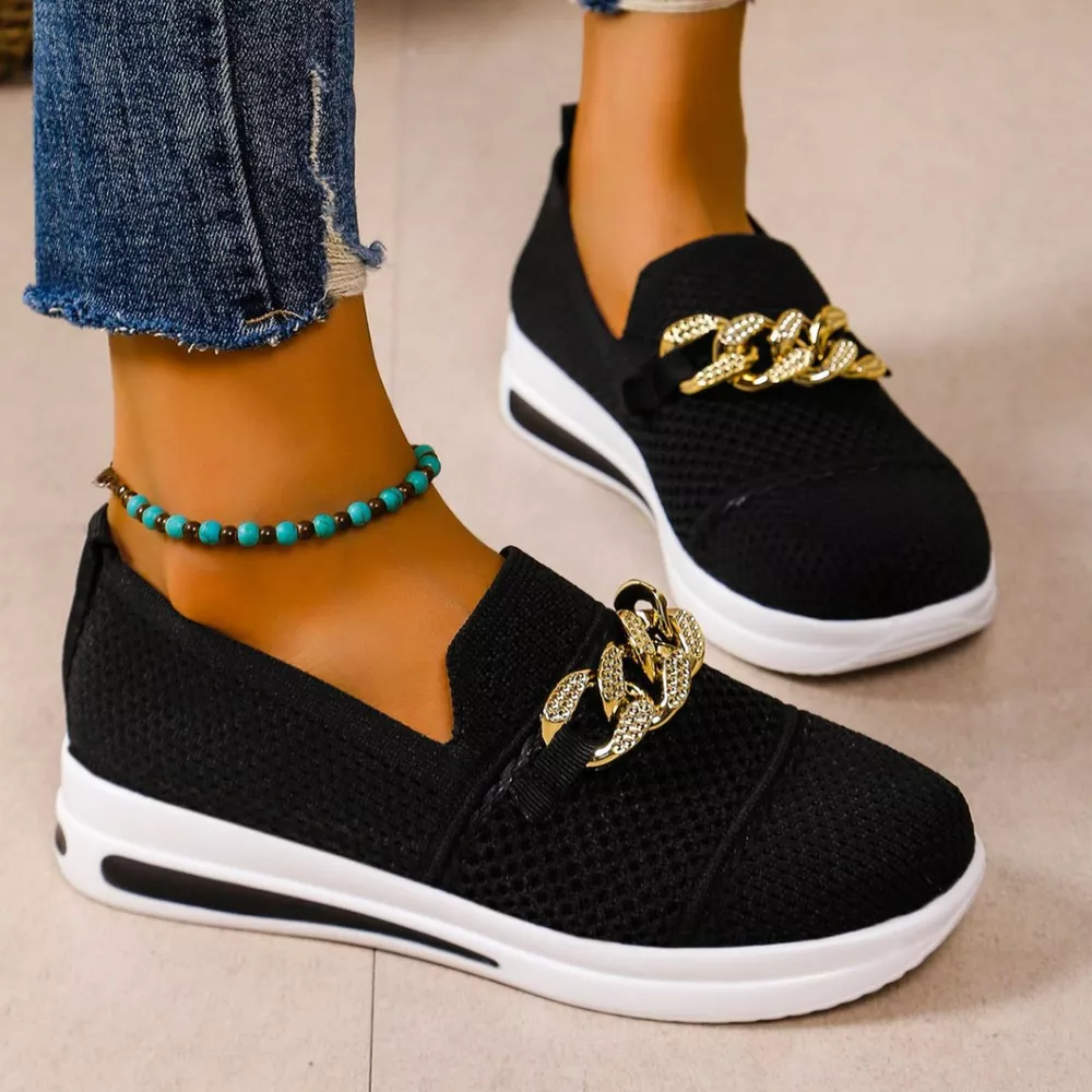 Chain Detail Round Toe Slip-Ons, image 2