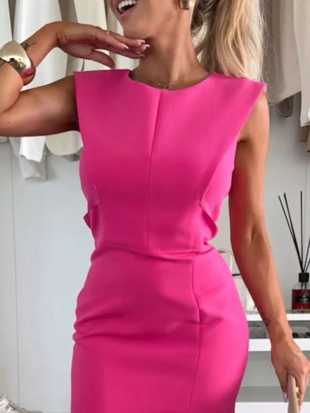 Full Size Slit Round Neck Sleeveless Dress Plus Size, image 2
