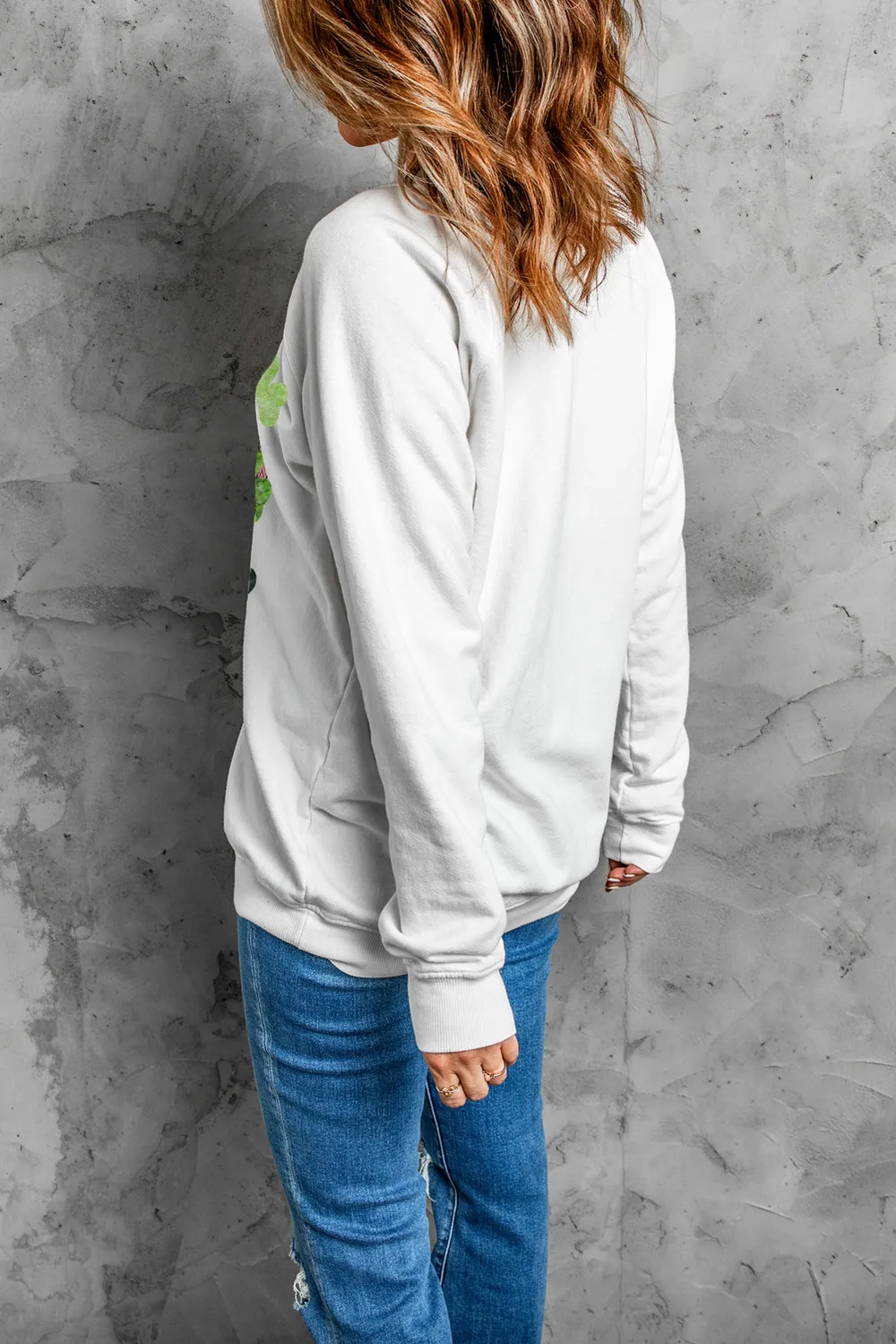 Lucky Clover Round Neck Dropped Shoulder Sweatshirt, image 2