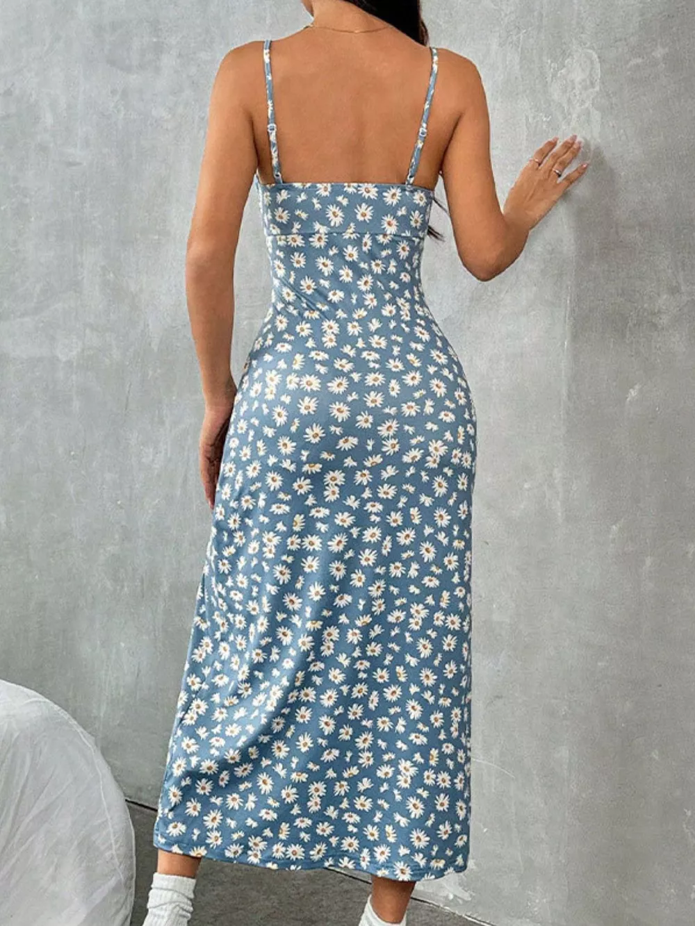Floral Print High Slit Cami Dress, image 3
