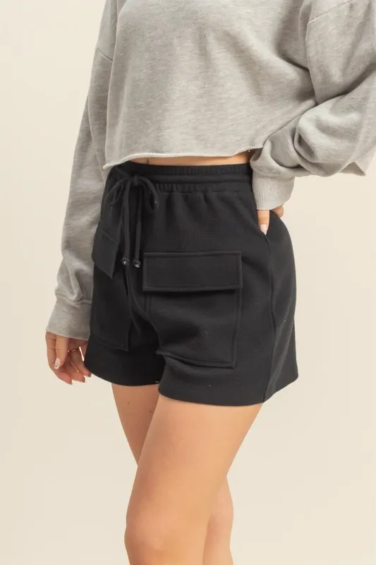 Drawstring Waffle Knit Front Pocket Shorts, image 3