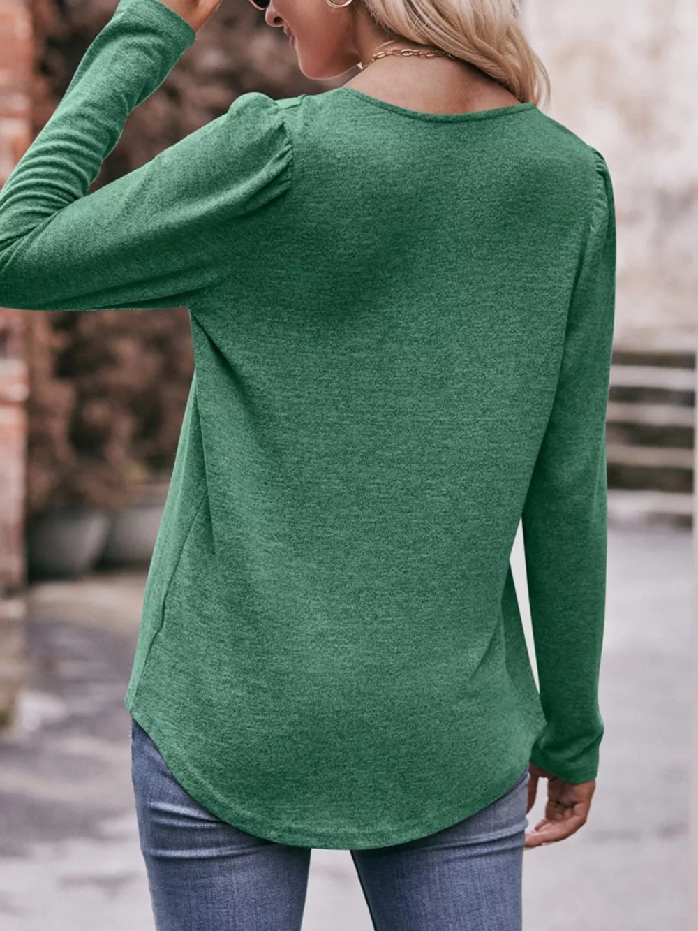 Pleated Square Neck Long Sleeve T-Shirt, image 5
