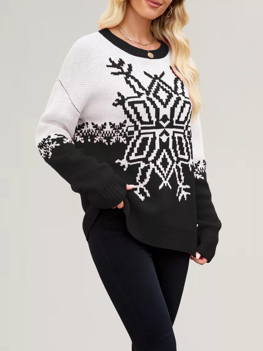 Christmas Snowflake Round Neck Sweater, image 8