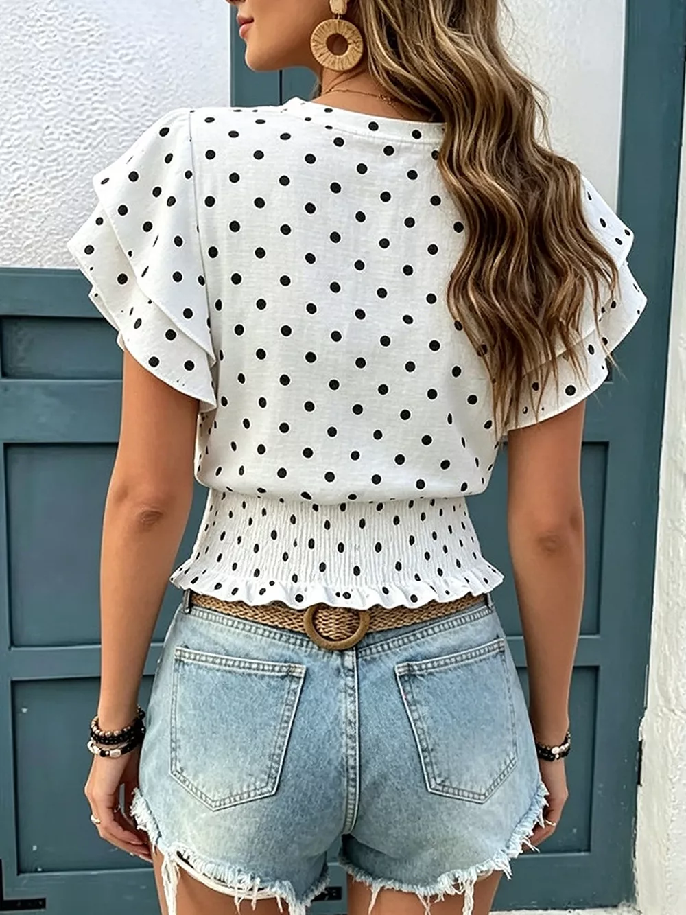 Polka Dot Ruffle Sleeve Blouse, image 2