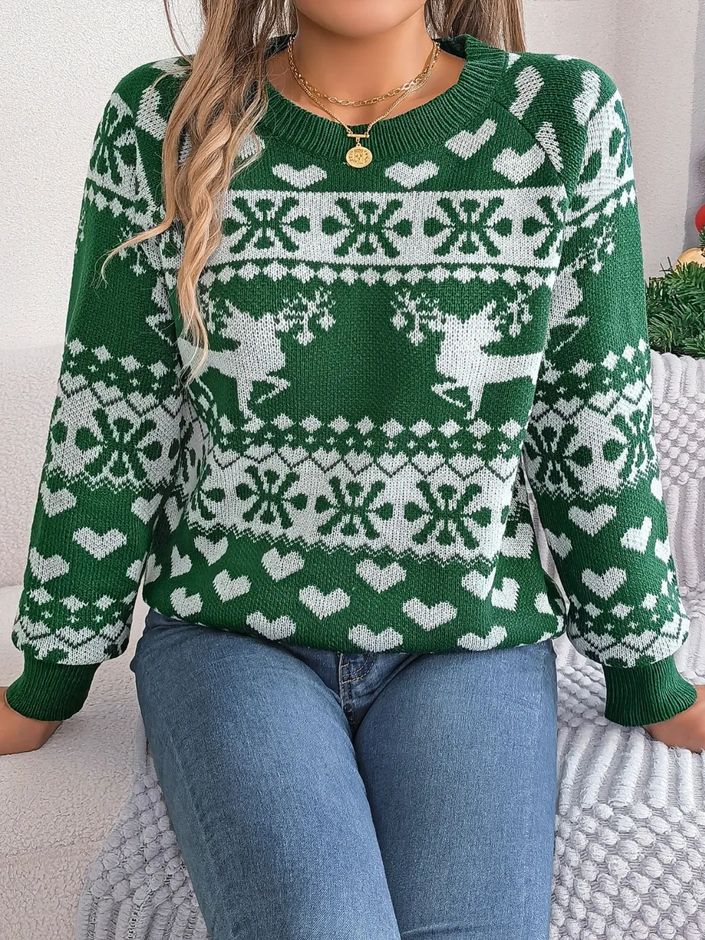 Christmas Element Round Neck Long Sleeve Sweater, image 2