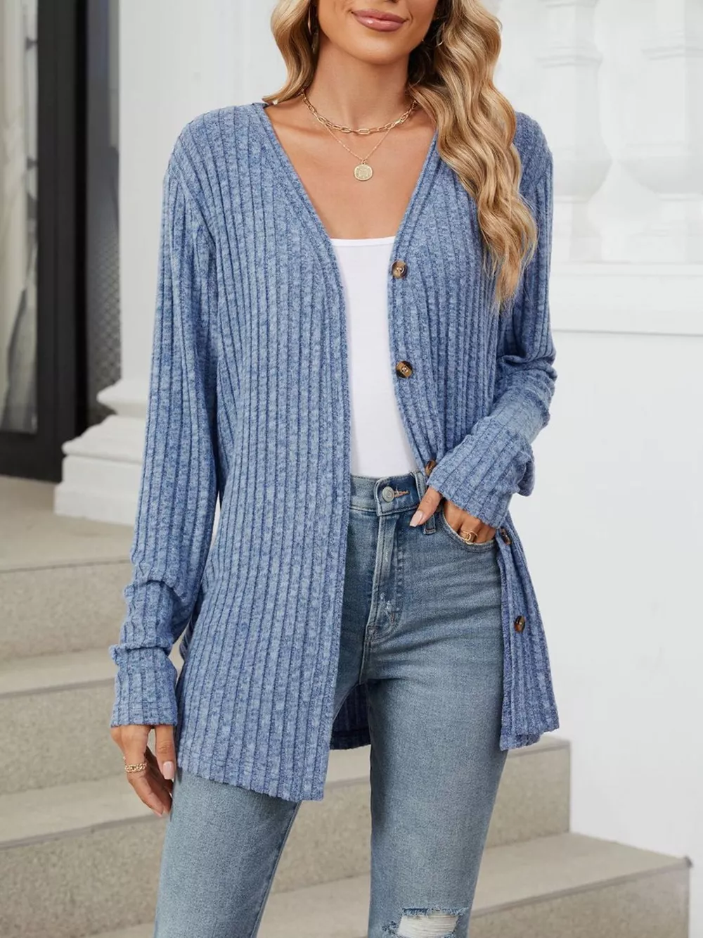 Ribbed Button-Up Cardigan, image 5