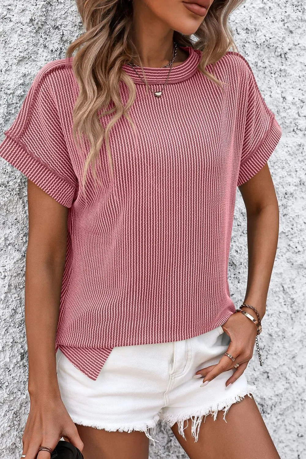 Striped Round Neck Short Sleeve T-Shirt, image 4
