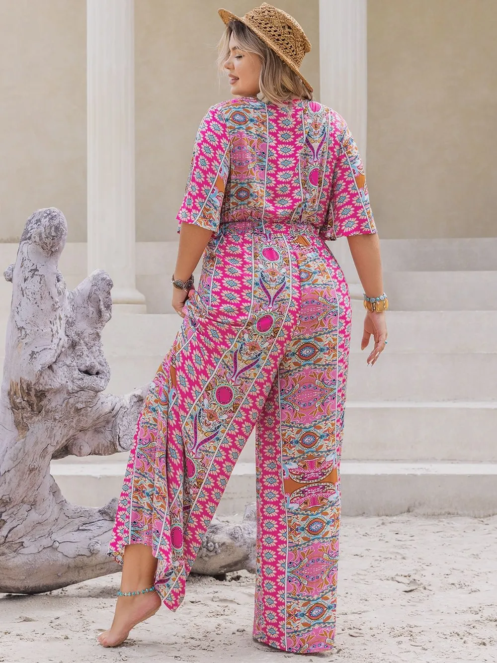 Plus Size Printed Half Sleeve Wide Leg Jumpsuit, image 3