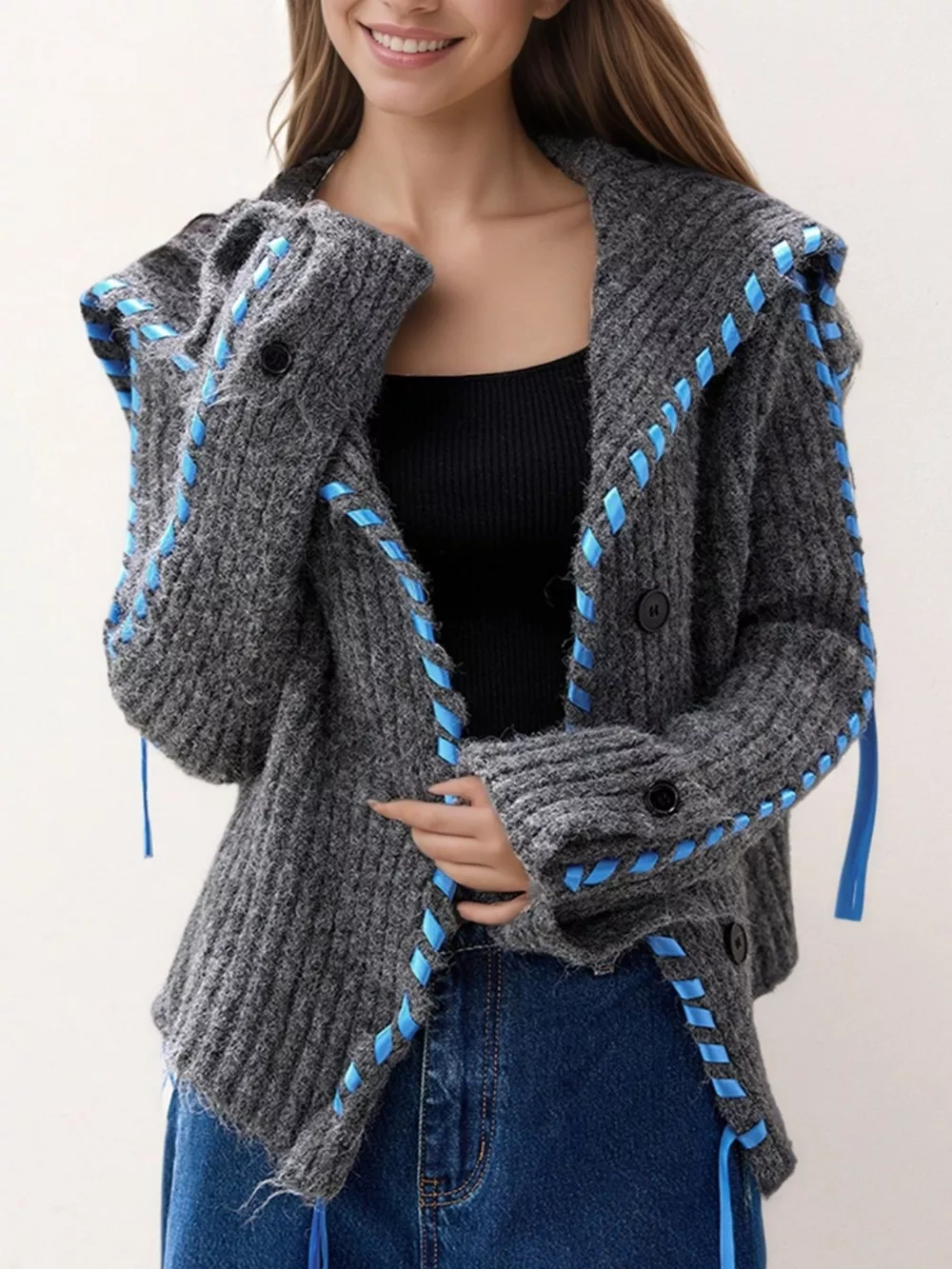 Ribbed Knit Open Front Cardigan, image 3