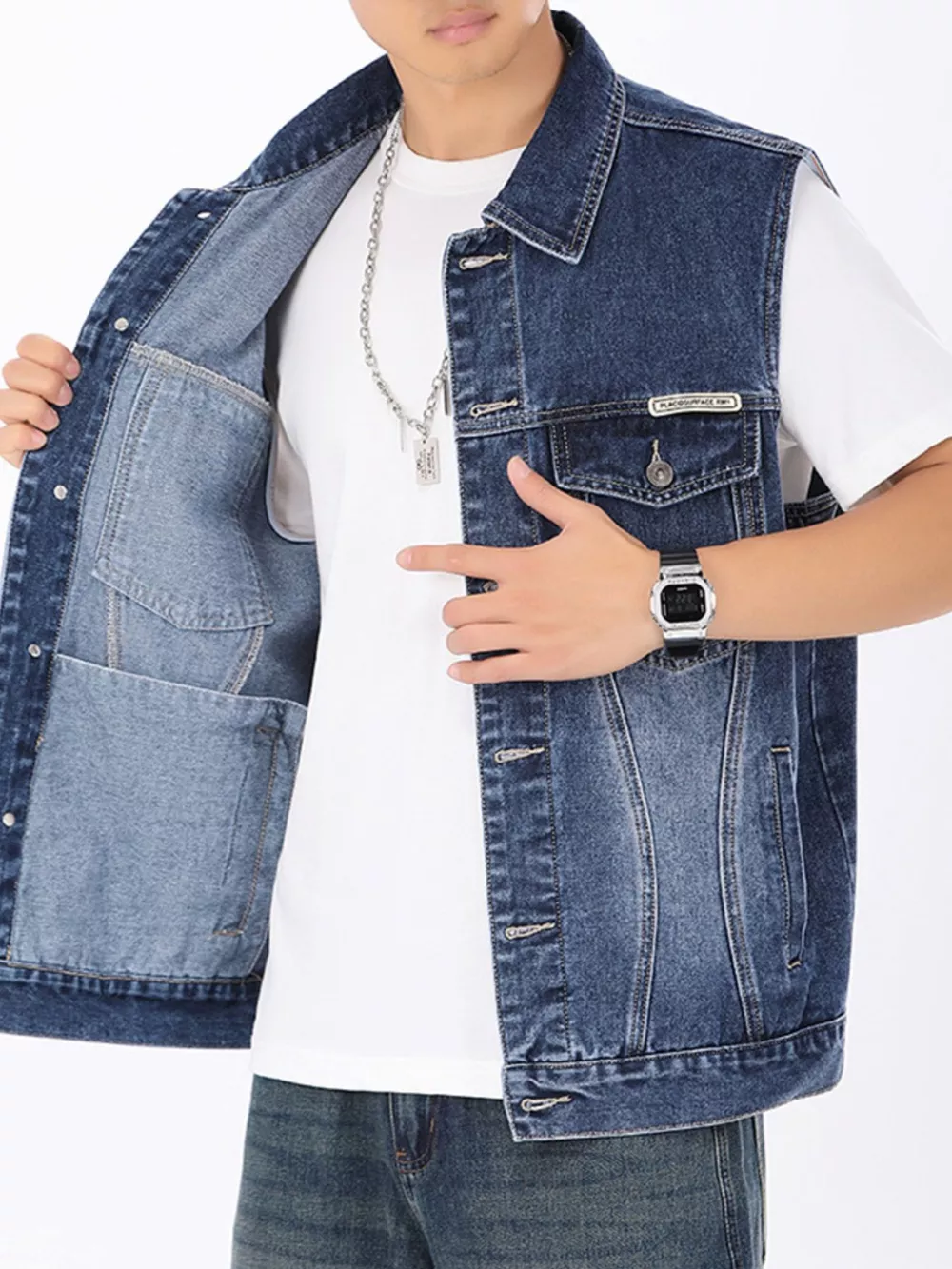 Men's Plus Size Vintage Washed Denim Vest, image 3