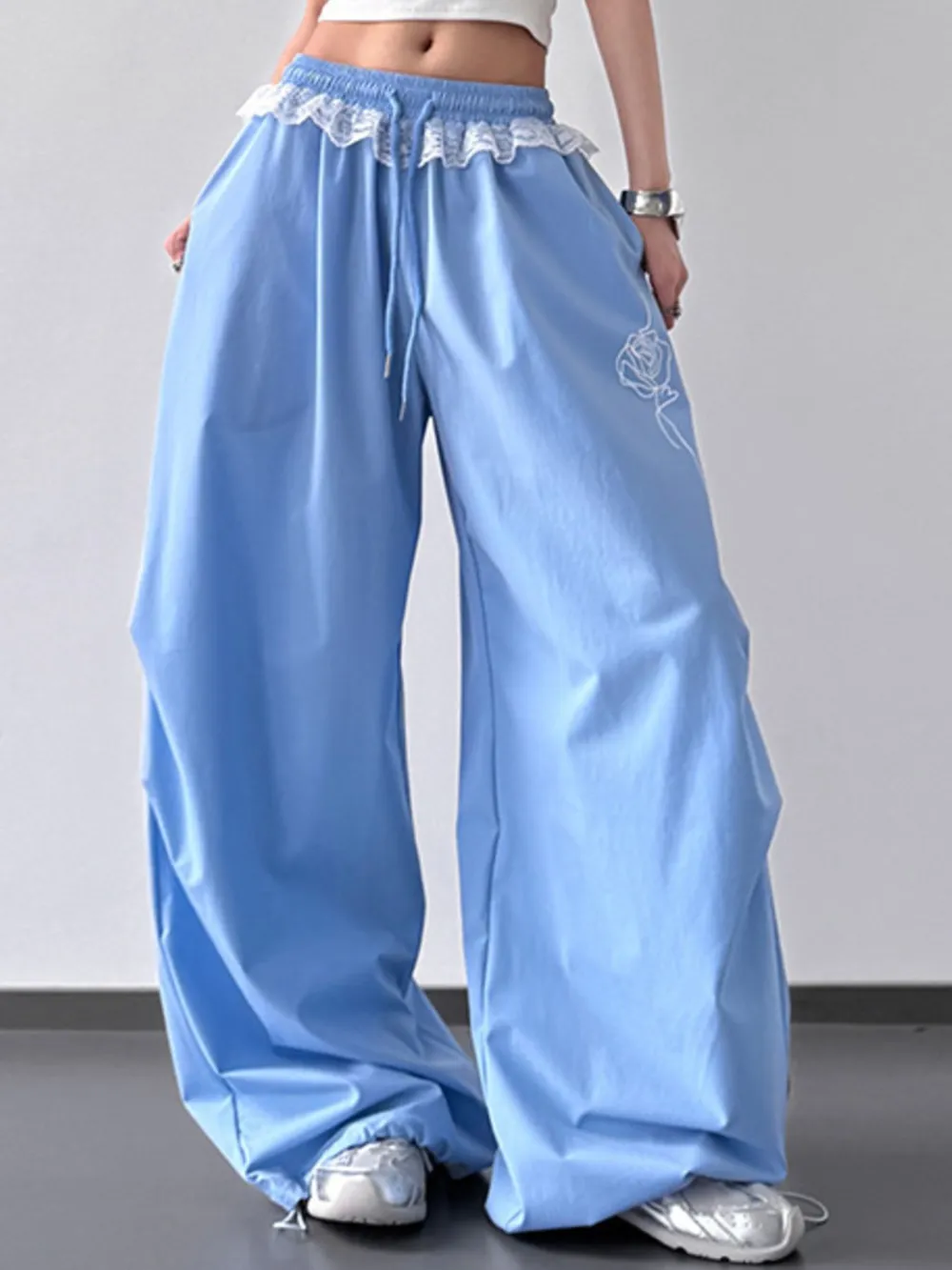 Drawstring Lace Detail Wide Leg Pants, image 8