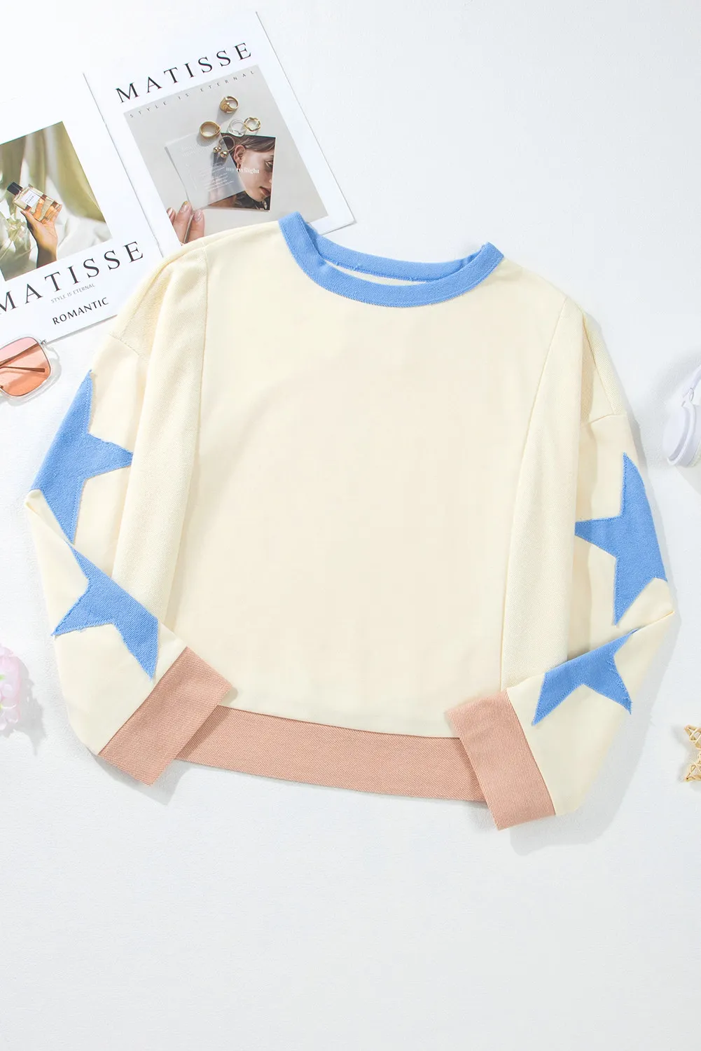 Star Contrast Round Neck Long Sleeve Sweatshirt, image 4