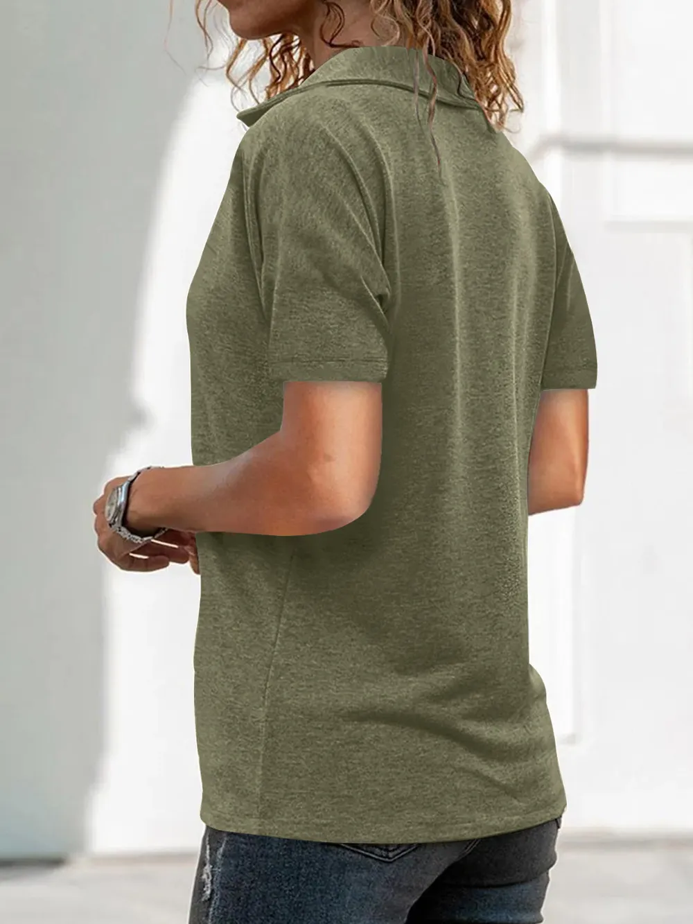 Zip Collar Short Sleeve Top, image 2