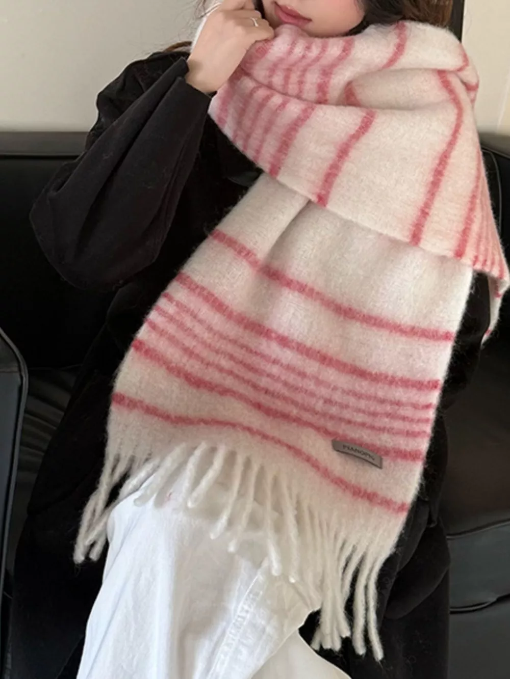 Cozy Striped Fringe Hem Scarf, image 3
