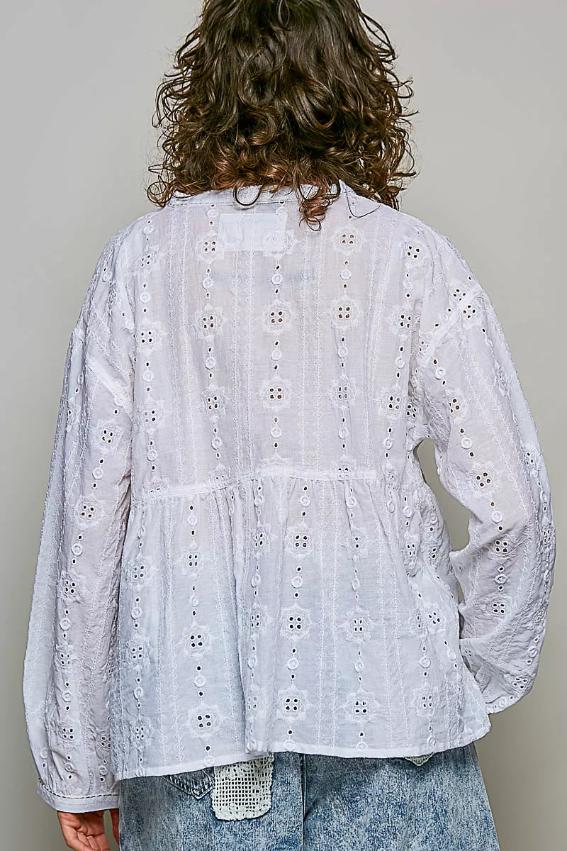 POL Lace Eyelet Long Sleeve Cotton Blouse, image 3