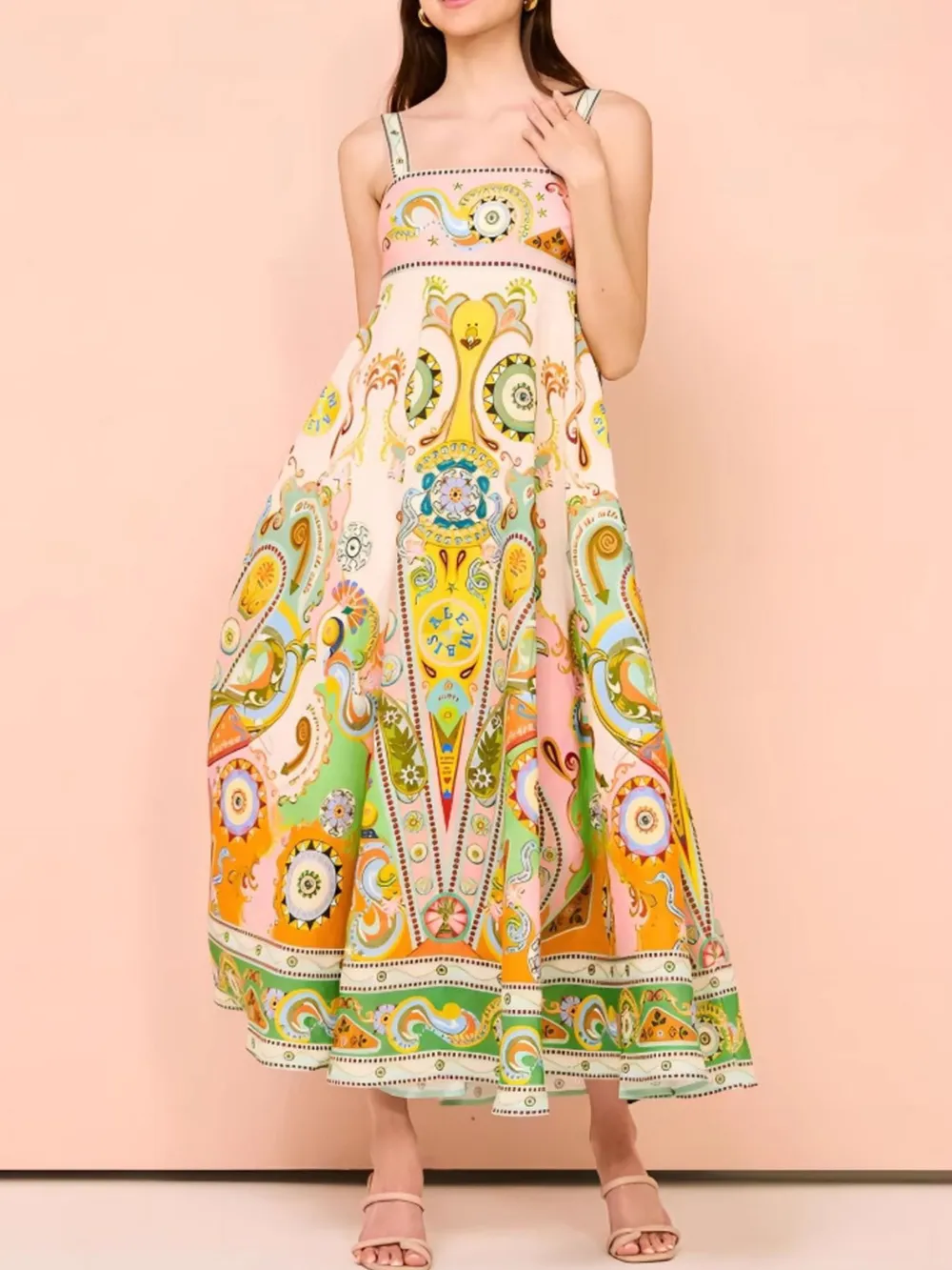 Paisley Print Square Neck Summer Dress, image 3