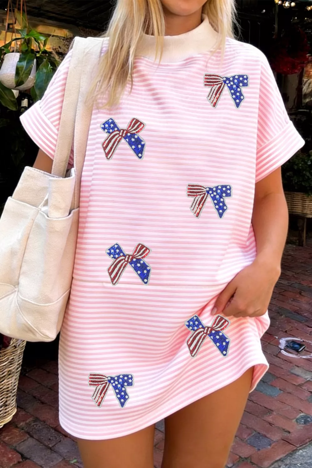 Striped Bow-Embellished Mini Dress, image 2