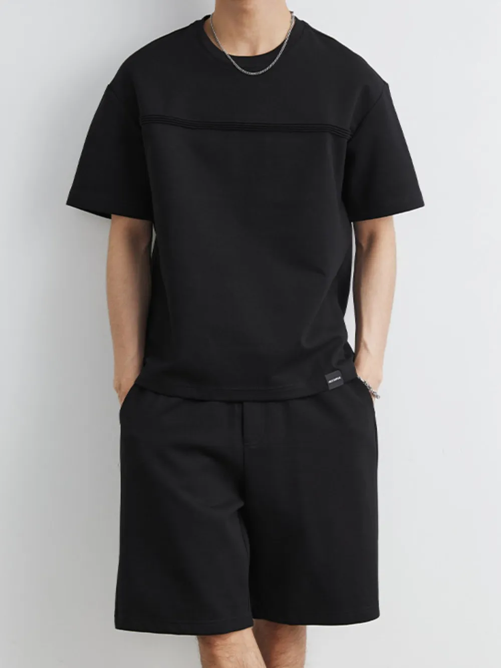 Men's Plus Size Round Neck Short Sleeve Top and Shorts Set