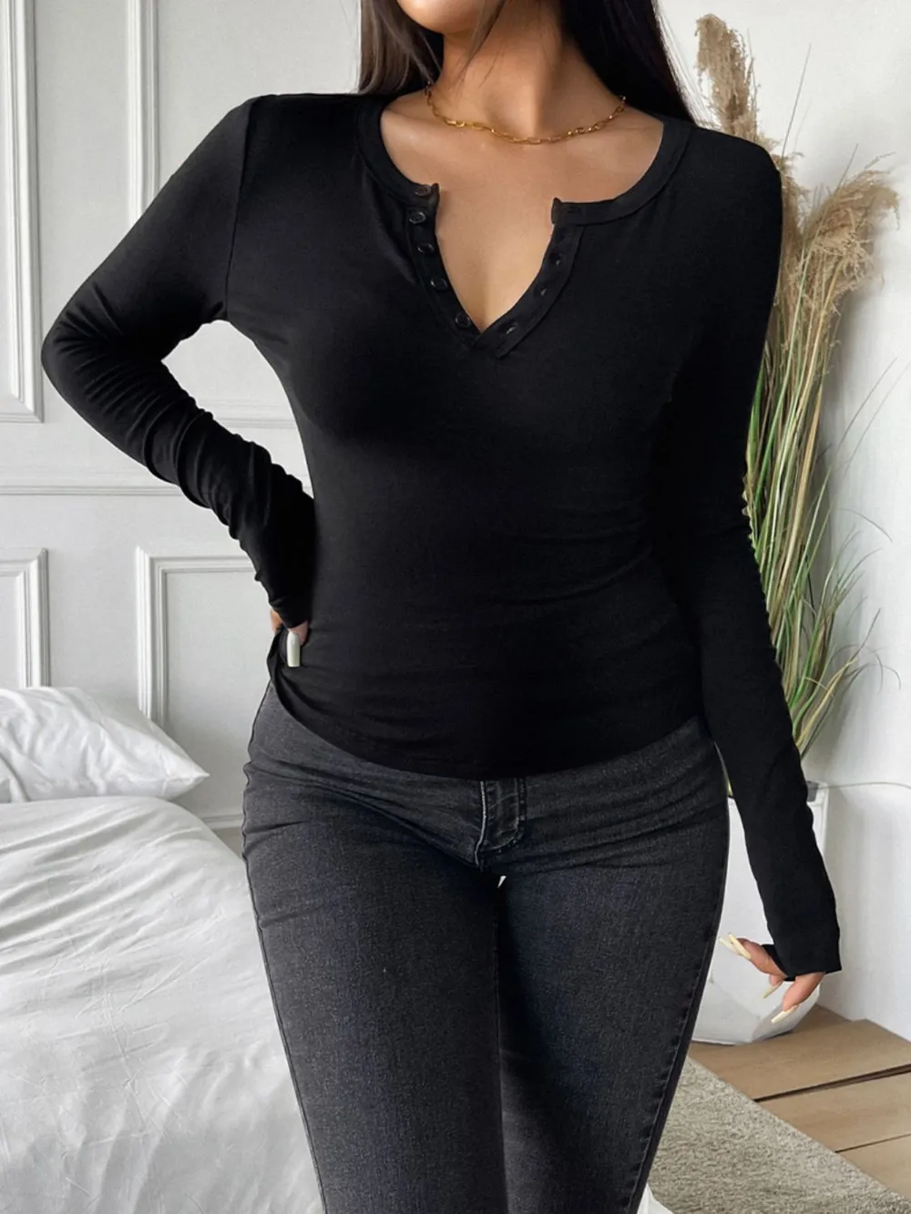 Quarter Button Long Sleeve T-Shirt, image 12