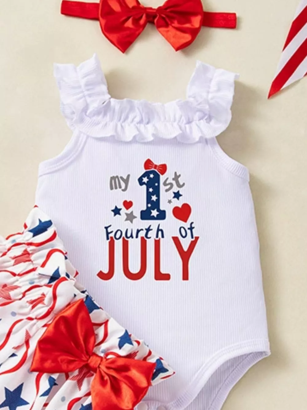 Children's Patriotic Star Print Outfit Set, image 3