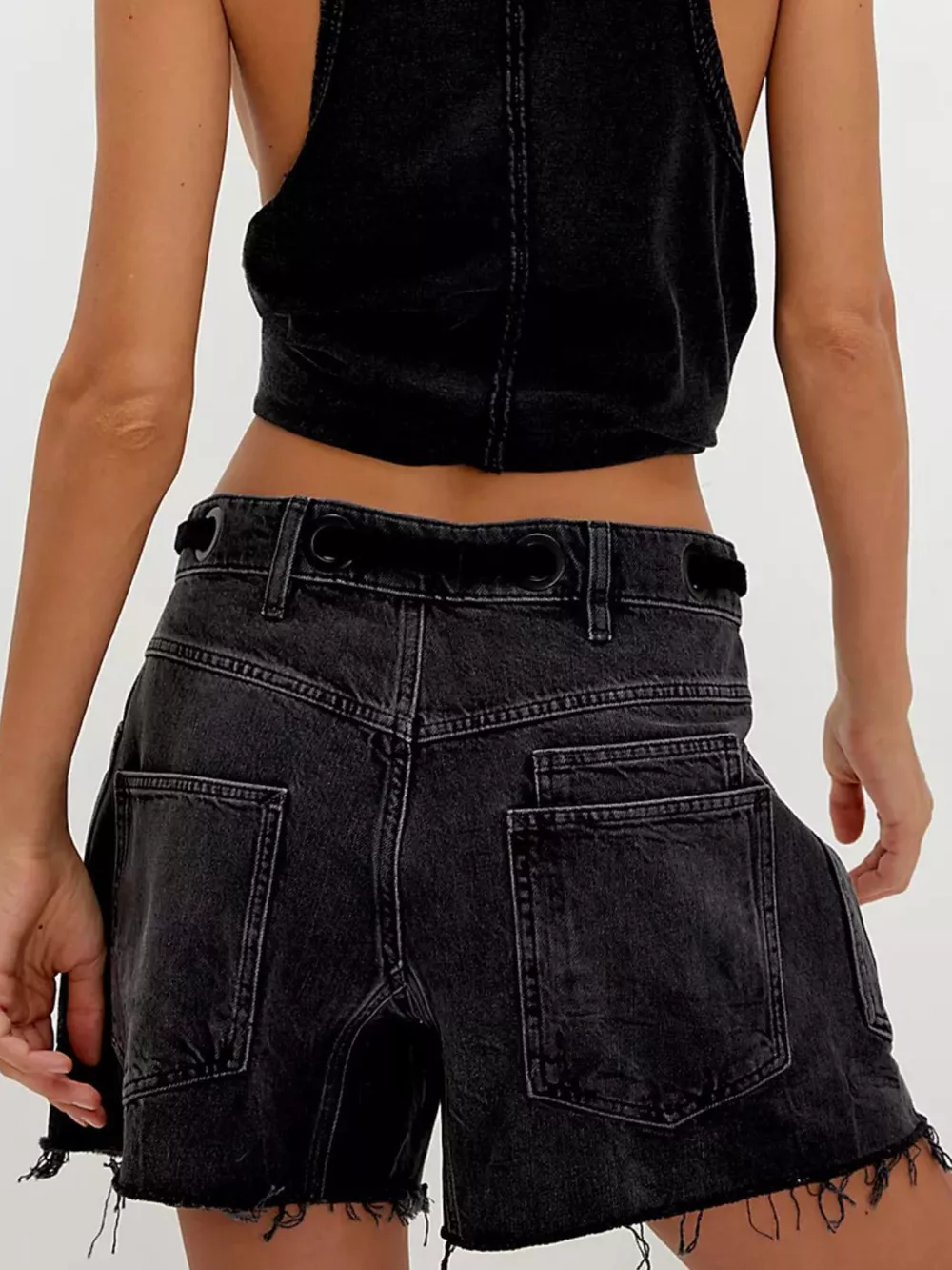Drawstring Raw Hem Denim Shorts, image 11