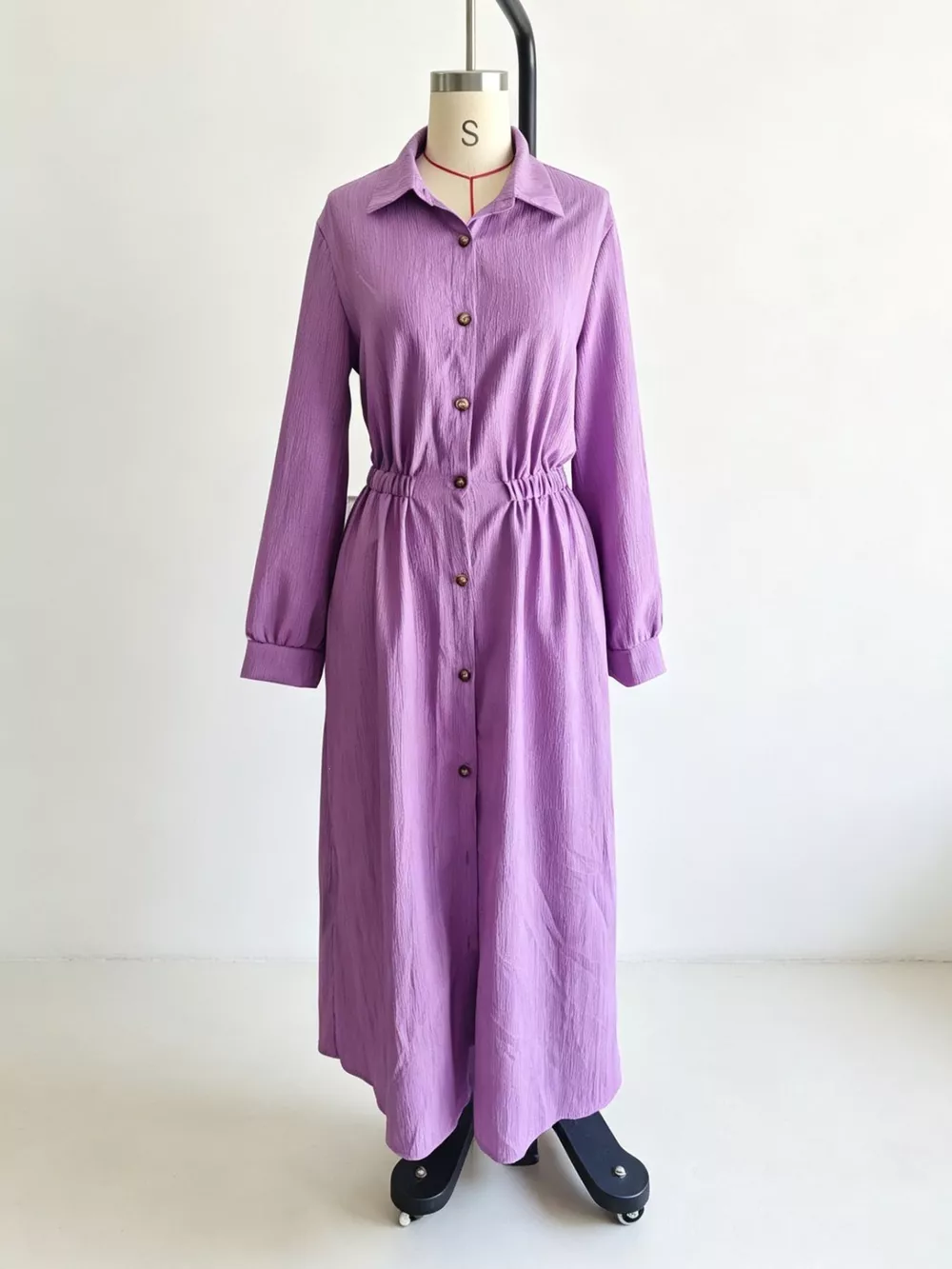 Full Size Textured Button Front Long Sleeve Maxi Dress Plus Size, image 3