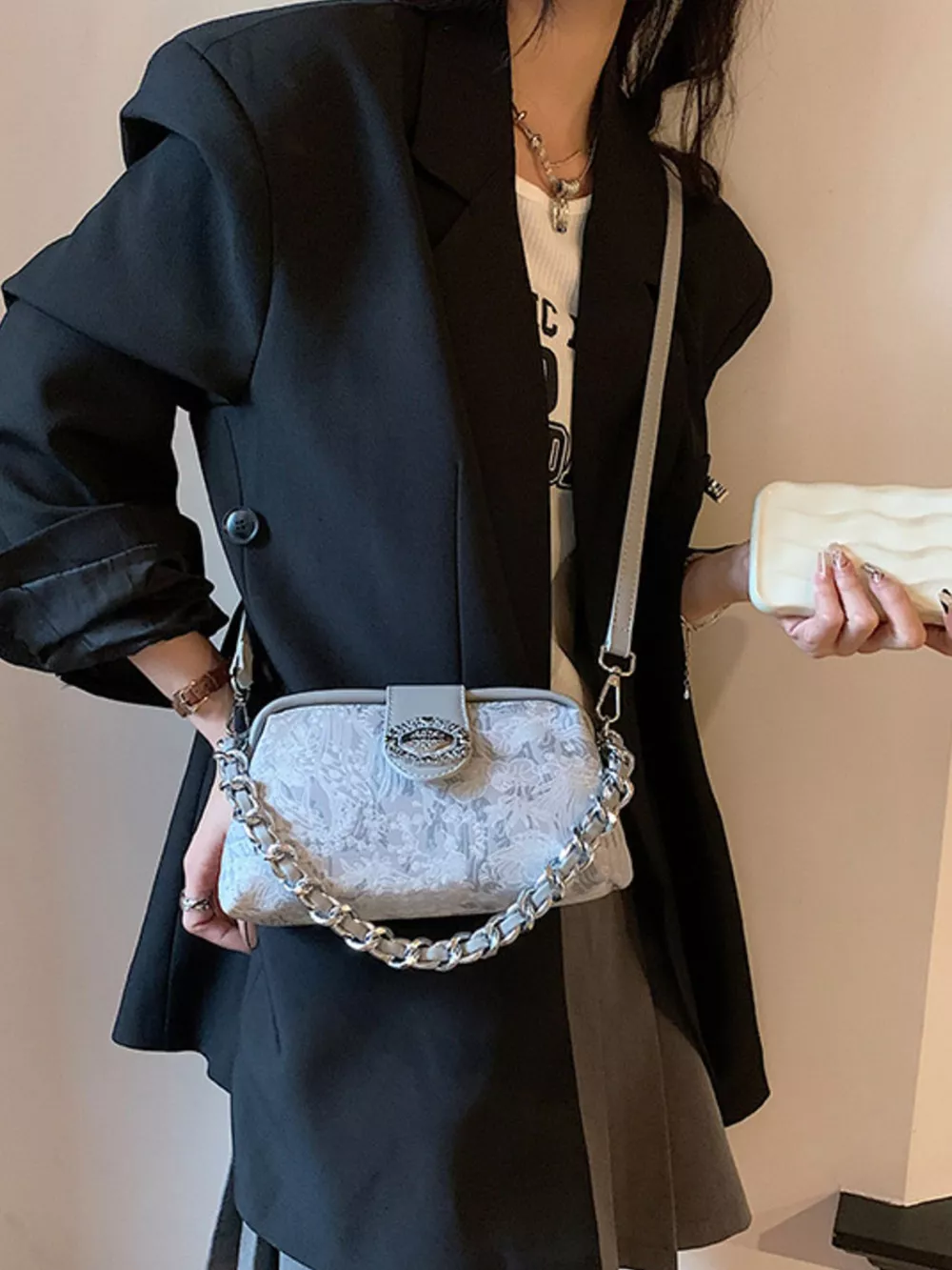 Embroidered Chain Crossbody Bag, image 6