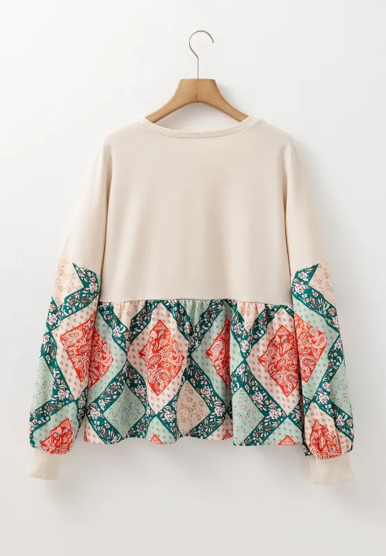 Printed Round Neck Long Sleeve Blouse, image 2