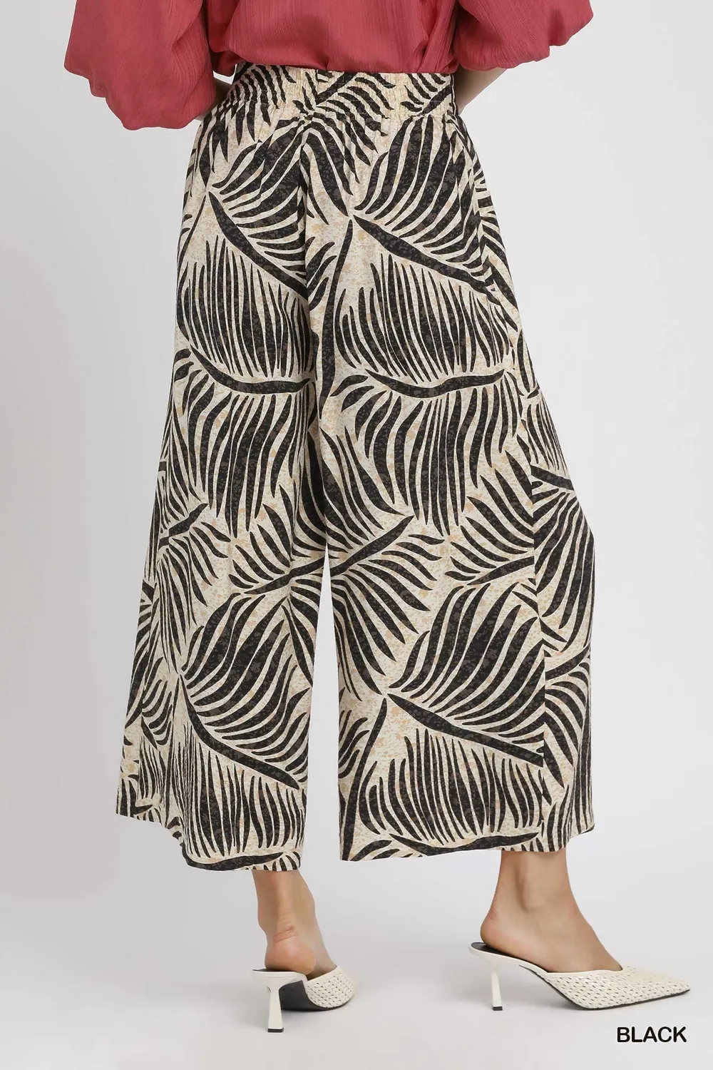 Palm Leaf Print Wide Leg Culotte Pants, image 4