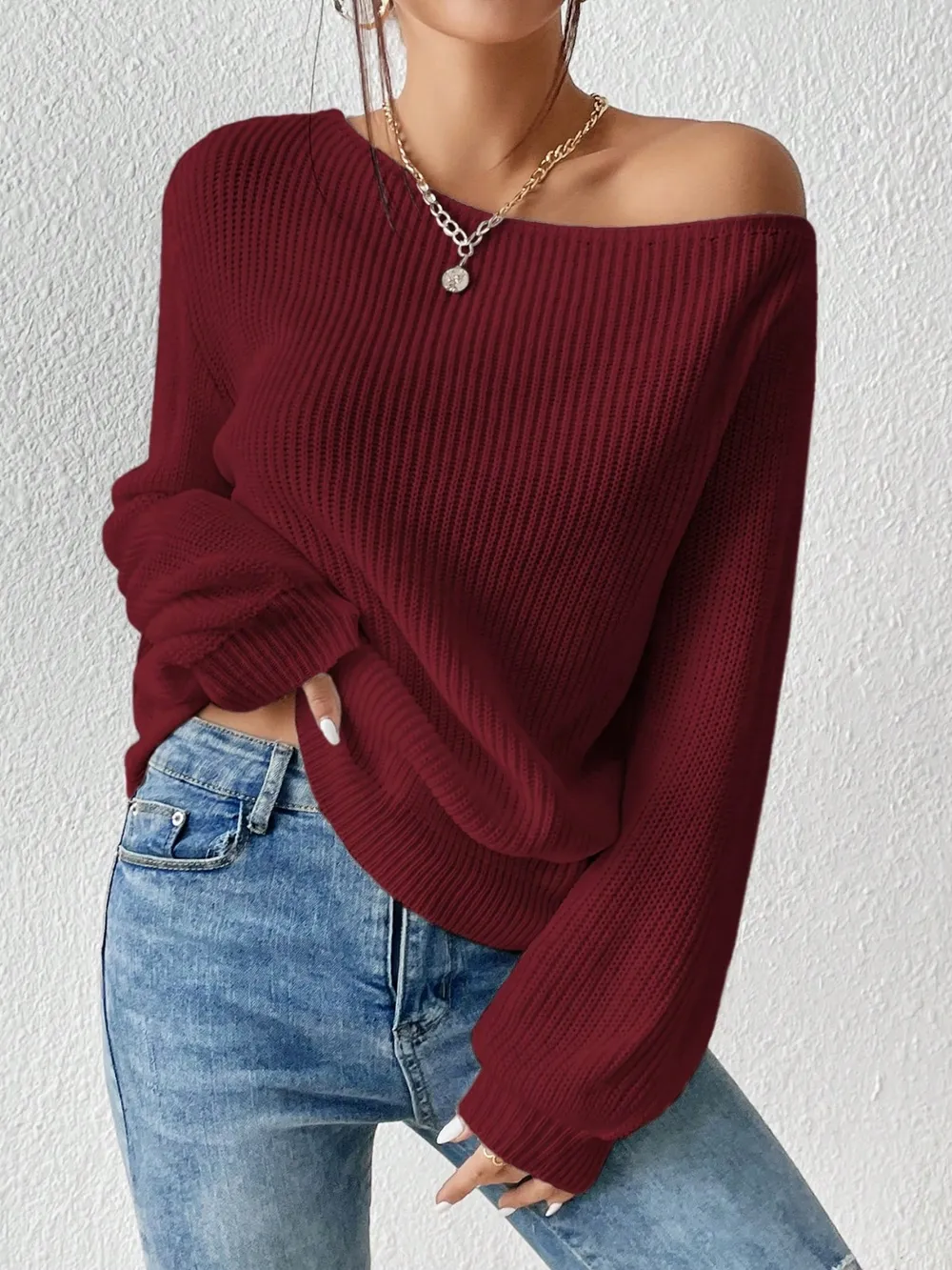 Single Shoulder Long Sleeve Sweater, image 6