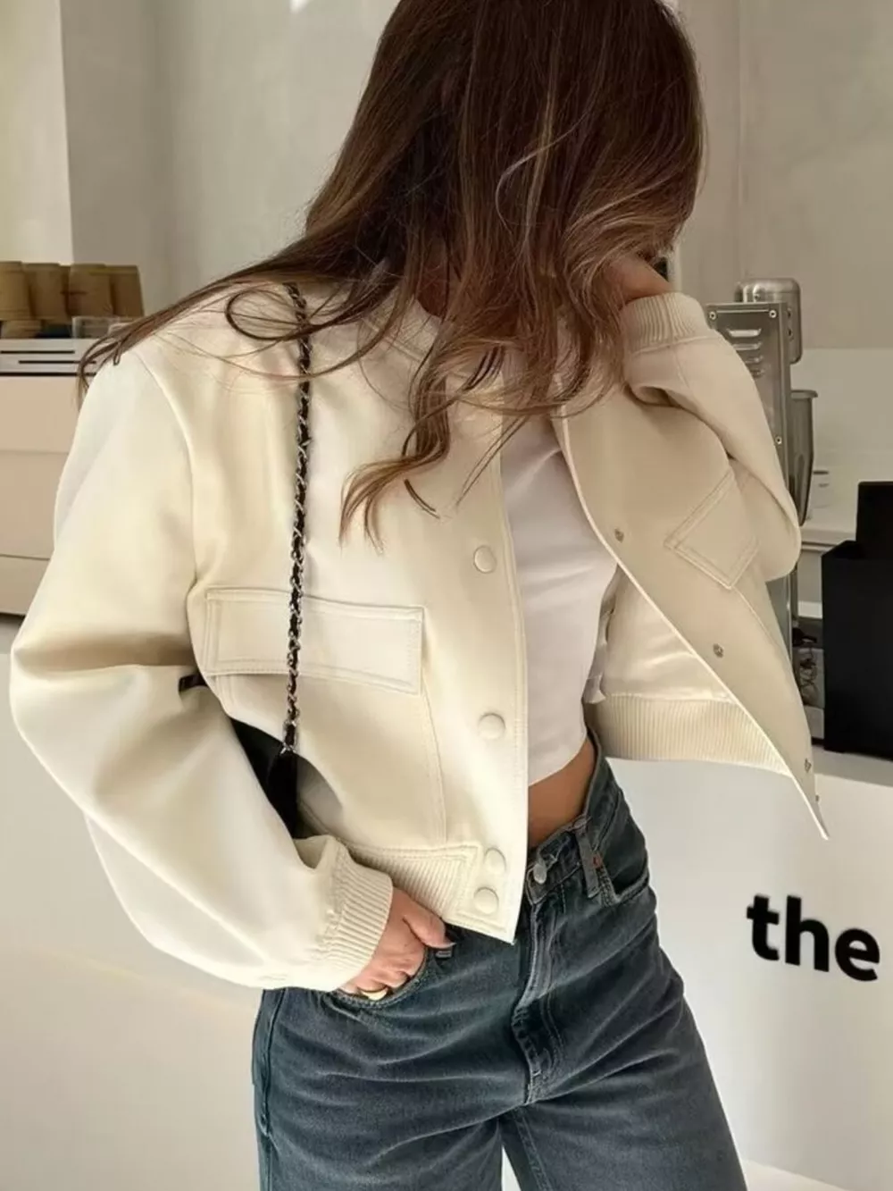 Snap-Down Cropped Bomber Jacket