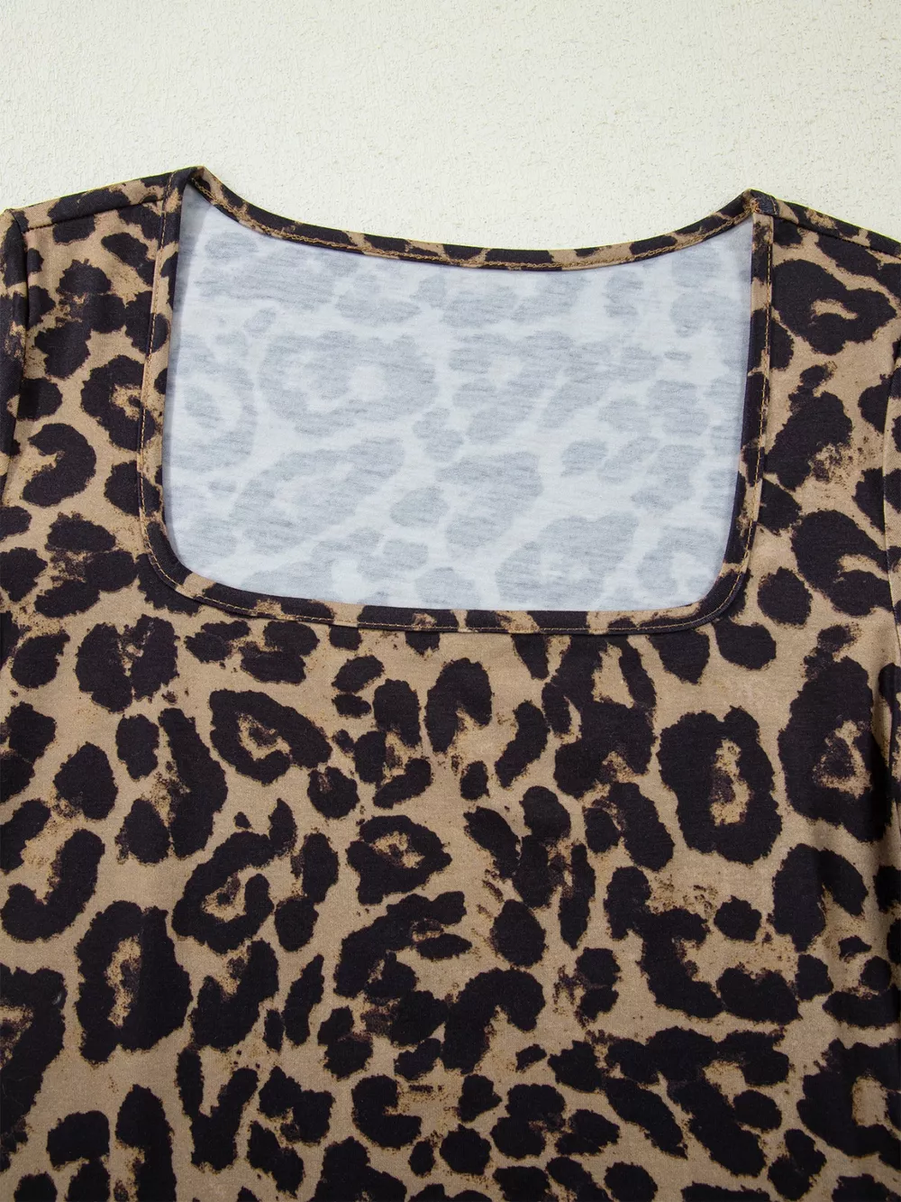 Leopard Print Square Neck Long Sleeve Top, image 3