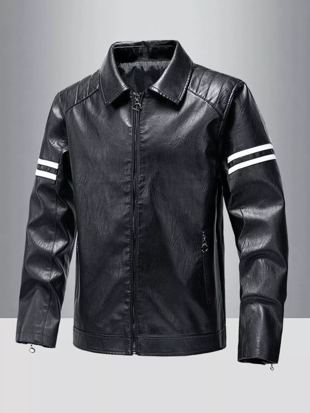 Men's Plus Size Zip Up Leather Motorcycle Jacket