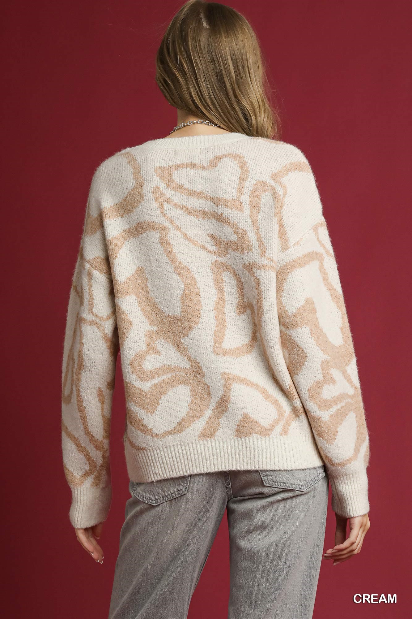 Heart Print Crew Neck Sweater, image 3